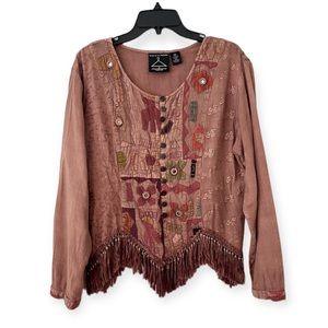 Shopping with ANTHONY Vintage Fringe Applique Jacket Asymmetric Hem (B1)